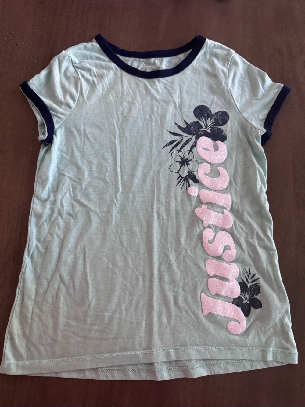 Justice Flower Hawaiian Tee Girls  Size 8 - Mint With Navy